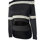 JF Lefon Cut Out Knit Top Women S Black Striped Long Sleeve Sweater Designer Photo 2