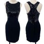 Vintage 90s Sequin Bodice Mini Dress Racerback Empire Waist High Neck Black XS Photo 0