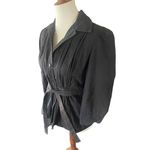 Lucky Brand Black Pleated Button Front 100% Cotton Lightweight Jacket with Belt Photo 7
