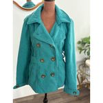 Inspired Hearts Pea Coat Women's L Double Breasted Belted‎ Teal Green Jacket Size L Photo 2