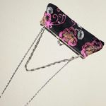Black pink sequin floral embroidered clutch with crossbody strap whimsigoth Photo 4