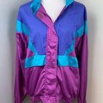 Vintage 90s Colorblock Funky Colorful Track Jacket Medium Windbreaker Blue Photo 0