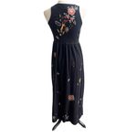 Johnny Was Black Embroidered Floral Sun Moon Star Heart Beach Maxi Dress Sz XXS Photo 3