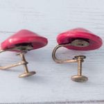 Vintage Screw On Earrings Pointed Circle Red Photo 3