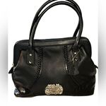 Laurel Burch Black Leather Satchel Shoulder Women’s Bag Purse Silver Cats Photo 7