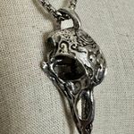 Gothic Raven Skull Pendant Necklace with Ornate Scrollwork Silver Photo 2