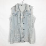 Distressed Denim Vest Womens Medium Long Length Western Cowgirl Rodeo Festival Blue Photo 0