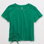 Aerie  Vintage T-Shirt Green Tie Tee Cotton Small Boxy Short 90's Y2K Distressed Photo 0