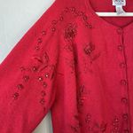 Women’s Red Cardigan Embroidered Vintage Beaded 3x Floral Christmas holiday cute Photo 1