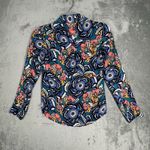 EXPRESS Shirt Women XS Portofino Black Blue Floral Flower Career Office Casual Photo 2