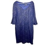 Alex Evenings Navy Blue Gold Lace Illusion V Neck Bell Sleeve Sheath Dress 14 Photo 2
