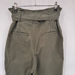 Massimo Dutti  Capri Paperbag Pants Womens 8 Olive Green Cotton Bellt Wide‎ Leg Photo 4