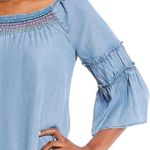 Democracy  Boho Smock Neck Dress Blue Chambray W/Bell Ruffle Sleeves Knee XL Photo 1