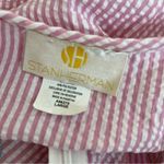 STAN HERMAN Pink White Stripe House Dress Robe Seersucker Embroidered Size Large Photo 5