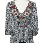 Savanna Jane Floral Embroidered Peasant Blouse Black White Batwing Sleeve Boho L Size L Photo 0