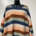 Madewell Pullover Sweater in Elmwood Stripe Orange Blue Size Medium Alpaca Wool Photo 4