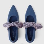 Vivaia Aurora Pointed Toe Chevron Bow Mary Jane Heels in Blue Preppy Size 6.5 Photo 0