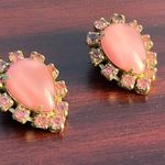 VTG Pink Cabochon Rhinestone Clip On Earrings Barbie Core Swiftie Glam Prom Photo 0