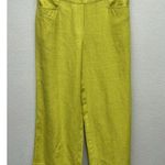 J. Jill Love Linen Pants Women's Small Lime Green 100% Linen Wide Leg Cropped Yellow Photo 0