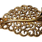 Monet  Leaf Brooch Open Work Filigree Gold Tone Vtg Signed 2.25" Photo 0