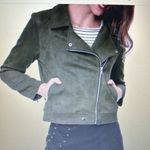 Allegra K  Casual Short Soft Zip Up Faux Suede Biker Moto Jacket - Olive Green‎ Photo 4