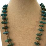 Vintage Native American Turquoise Graduated Heishi Shell Necklace Flat Nuggets Blue Photo 1