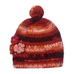 New Pom Pom Knitted Orange Pink & Red 3 Flower Women’s Beanie Warm Winter Hat Photo 3