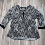 Ny Collection  Black, Brown and Gray Chevron Blouse Size Large Photo 0