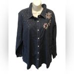 Quacker Factory  Anchors Away Woven Shirt  Sz. XL Denim Blue Cotton Stretch Photo 0