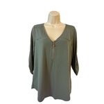 Women’s dressy casual sage green top quarter zip roll tab sleeves size small Photo 1