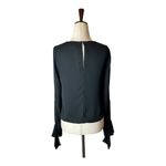 Ramy Brook Shirt Womens Extra Small Black Crepe Crew Neck Slit Sleeves Addy Top Photo 3