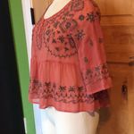 Free People Pennies Sequel Semi-Sheer Rust Embroidered 3/4-Slv Blouse Top VGUC XS Photo 6