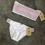 True Craft NWT Ocean Shore Smocked Bandaeu Top Bikini L/XL Photo 7