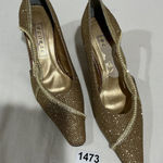 Womans Floral Size 7 Ww Gold Sparkly Glitter Heel Dress Shoe Photo 0