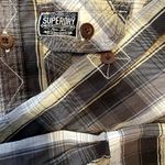 Superdry Co Button Up Flannel Shirt Long Sleeve Collared Double Pocket Black S Photo 2