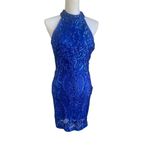 Lulus NWT Glittering Glamour Royal Blue Mock Neck Mini Dress L Bling Sexy Party Photo 1
