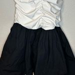 Anthropologie  White and Black Ruched Bubble Halter Mini Dress Photo 4