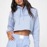 Princess Polly JE T'ADORE CREW CROPPED HOODED SWEATSHIRT PALE BLUE Photo 0