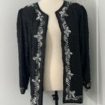 New Vintage Style & Design Med Silk Black and White Floral Beaded Formal Jacket Photo 2