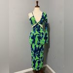 ZARA Green Asymmetric Jacquard V-Neck Dress Size M Spaghetti Strap One Sleeve Photo 7
