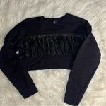 Forever 21 F21 Fringed Cropped Black Sweatshirt Size Medium Photo 0