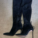 Pour La Victoire  Caterina Suede Leather Pointed Toe Tie Up Over The Knee Boot 7 Photo 0