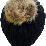 Thick Cable Knit Faux Fuzzy Fur Pom Fleece Lined Skull Cap Cuff Beanie Photo 3