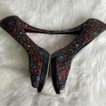 Betsey Johnson  Satin Flower Pumps Size 7.5 Shoes Peep Toe Rosy II Black y2k Photo 7