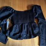 Six/Fifty Silky Black Milkmaid Top with Keyhole Bow and Ruffles, Size S, NWT Photo 6