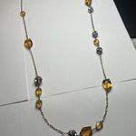 J.Crew Talbots Amber Shade Glass Clear Rhinestone Gold Tone Station Chain Necklace 34in Photo 0