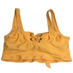 Aerie Bikini Top Scoop Neck Shelf Bra Lace Up Removable Cups Yellow S Photo 1