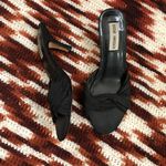 Y2K Steve Madden Romantic Coquette Fairy Goth Grunge Black Leather Mules Kitten Sandal Heels Pumps Slip on Knot Open Peep Toe Size 6 Photo 0