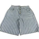 VTG Stuffed Shirt 90s Mom High Waist Striped 4 Button Denim Shorts 13/14 Photo 0