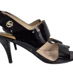 Michael Kors ROCHELLE BLACK PATENT GOLD MK LOGO SLINGBACKS 8M Photo 0